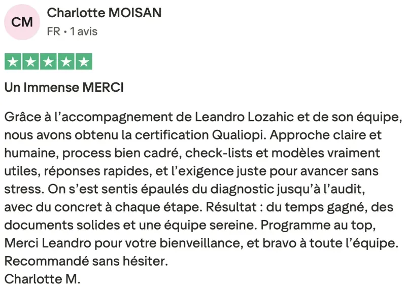 Avis Trustpilot vérifié — Charlotte Moisan