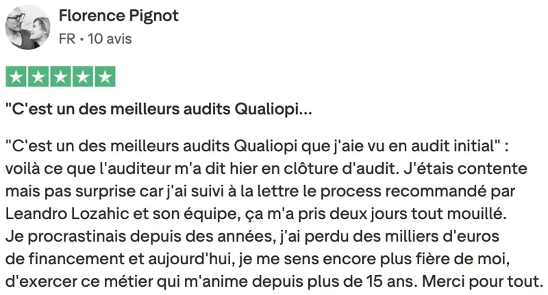 Avis Trustpilot vérifié — Florence Pignot