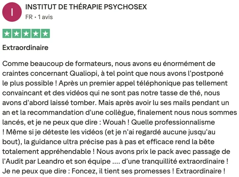Avis Trustpilot vérifié — Institut Thérapie Psychosex