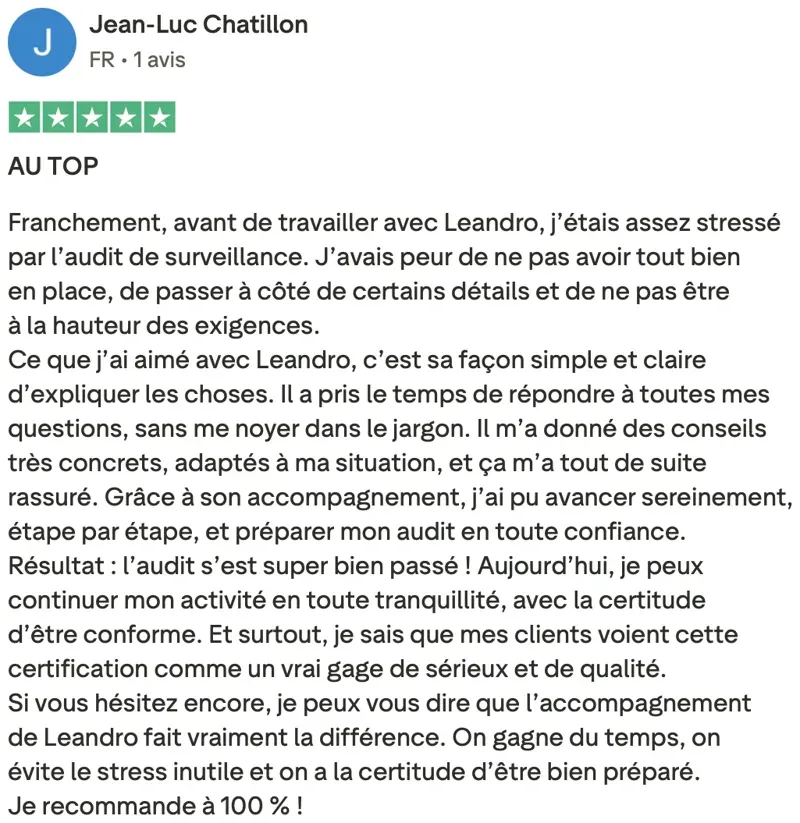 Avis Trustpilot vérifié — Jean-Luc Chatillon
