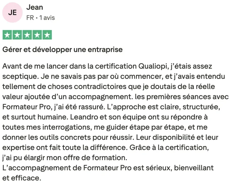 Avis Trustpilot vérifié — Jean