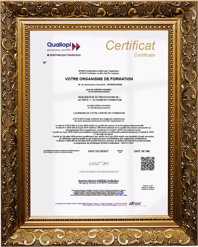 Certificat Qualiopi encadré